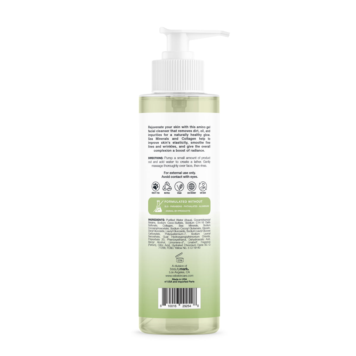 Back of the Gentle Gel Cleanser package with directions and ingredients