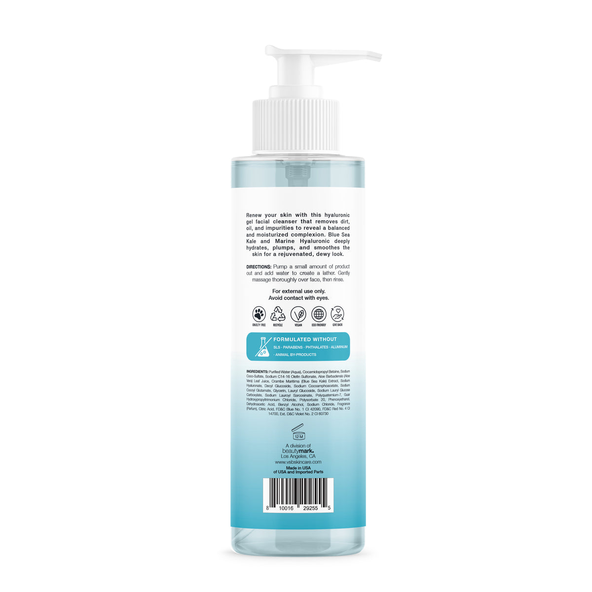 Back of the Hydrating Gel Cleanser package with directions and ingredients