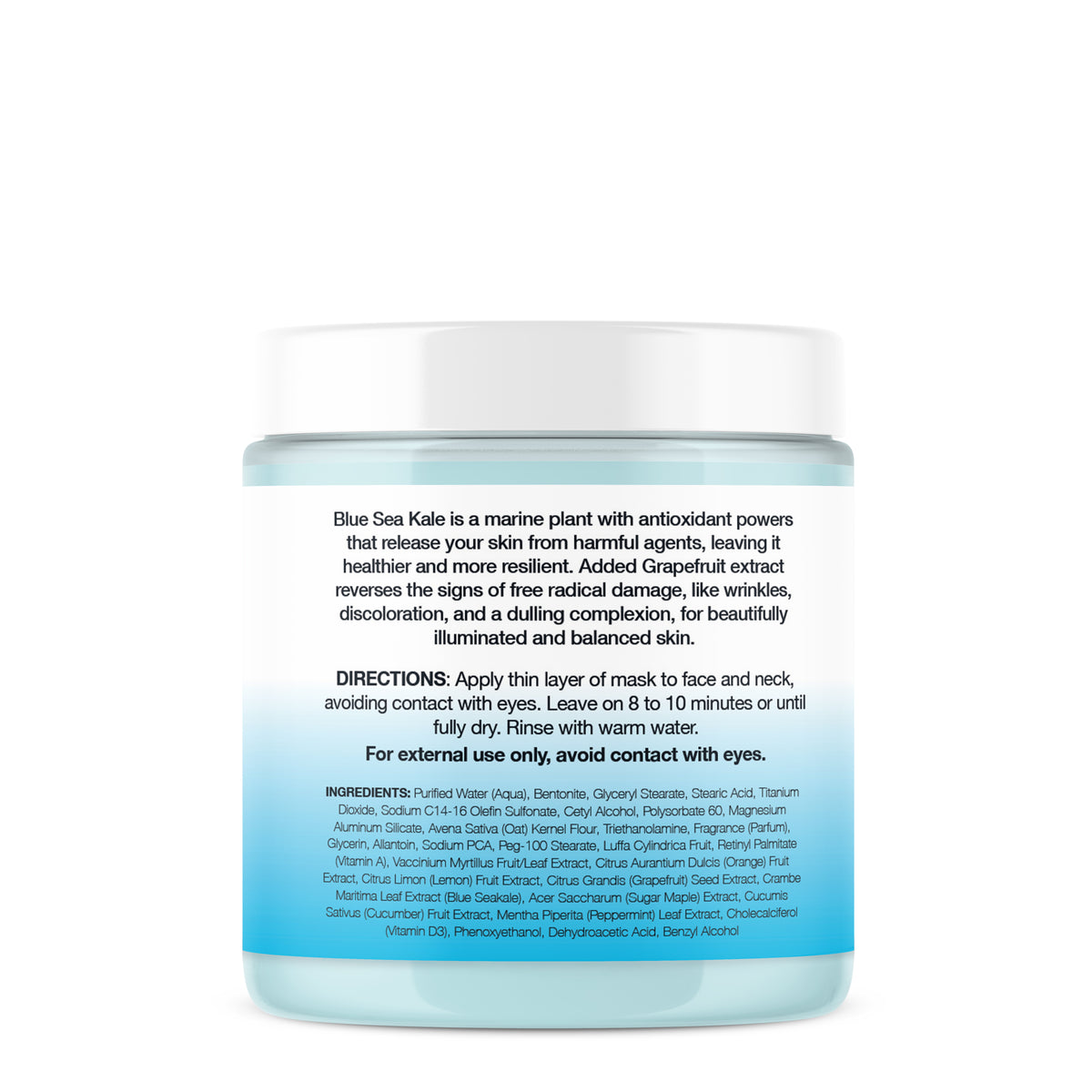 Back of the Exfoliating Face Mask package with directions and ingredients