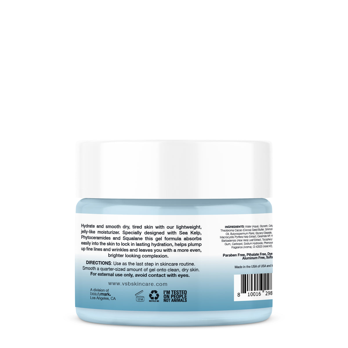 Back of the Light Gel Moisturizer package with directions and ingredients
