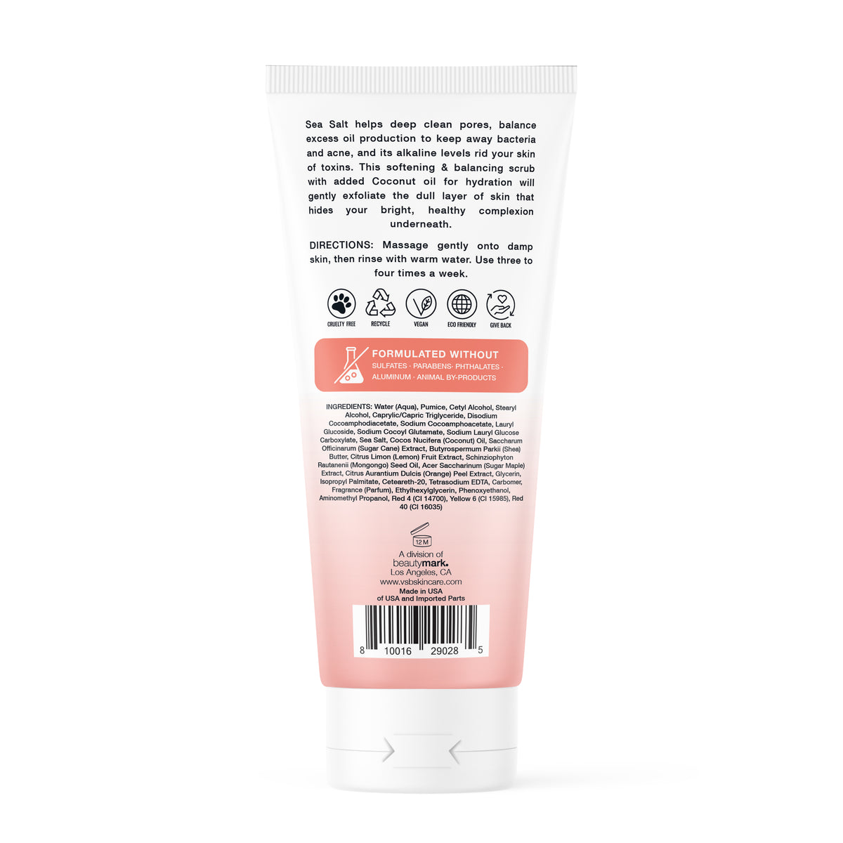Back of the Brightening Face Scrub package with directions and ingredients