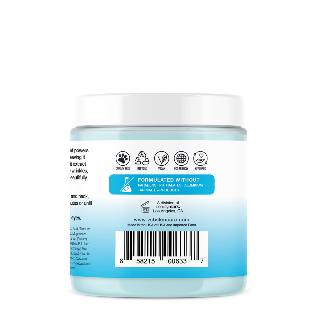 Back of the Exfoliating Face Mask package with directions and ingredients