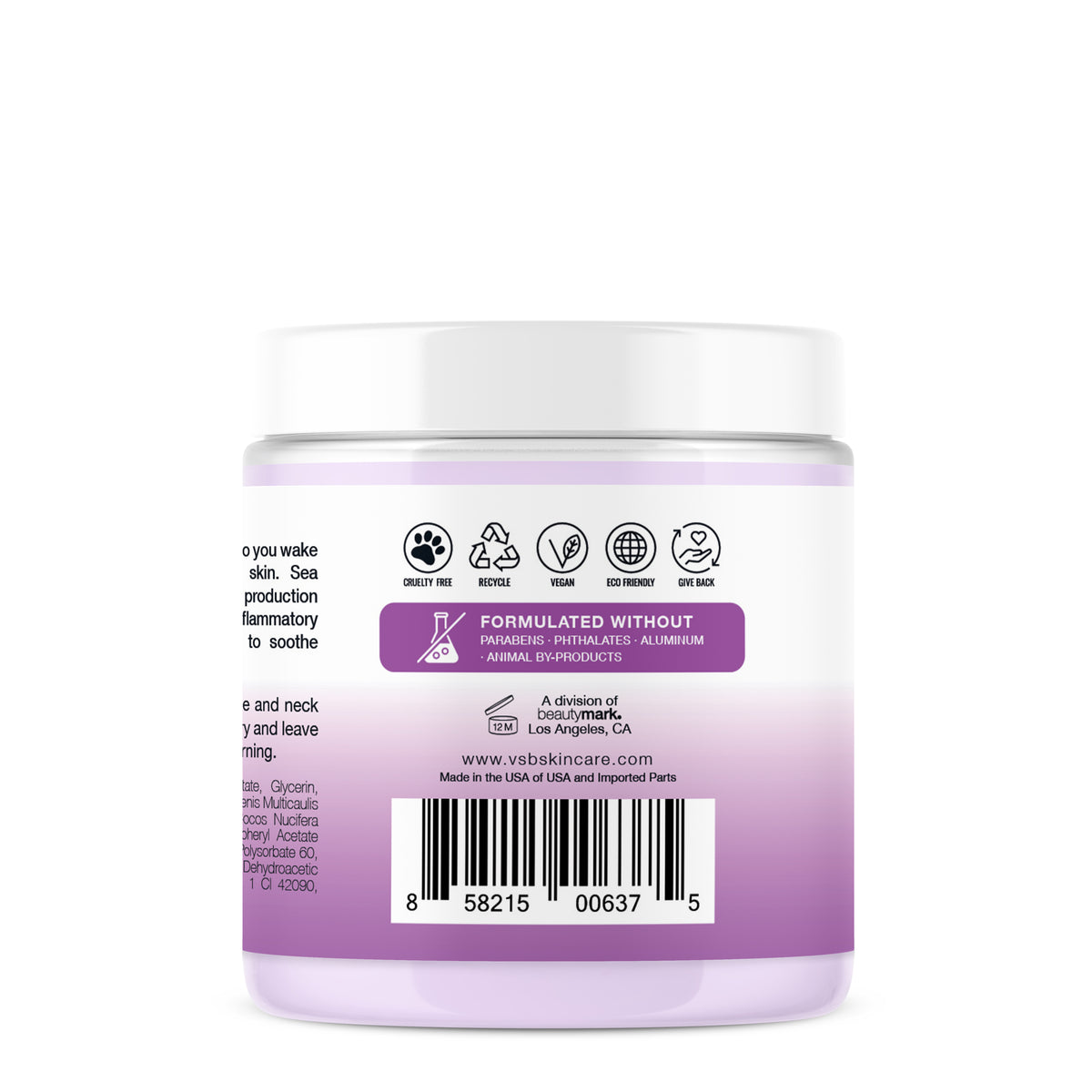 Back of the Overnight Hydrating Mask package with directions and ingredients