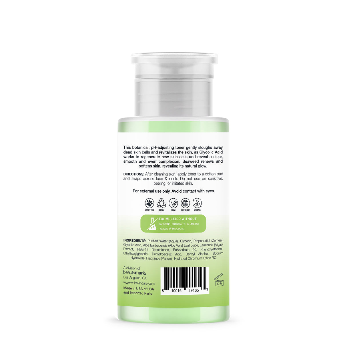 Back of the Exfoliating Toner package with directions and ingredients